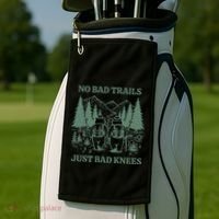 No Bad Trails Just Bad Knees Retro Hiking Bears Funny Gift Golf Towel thumb 2