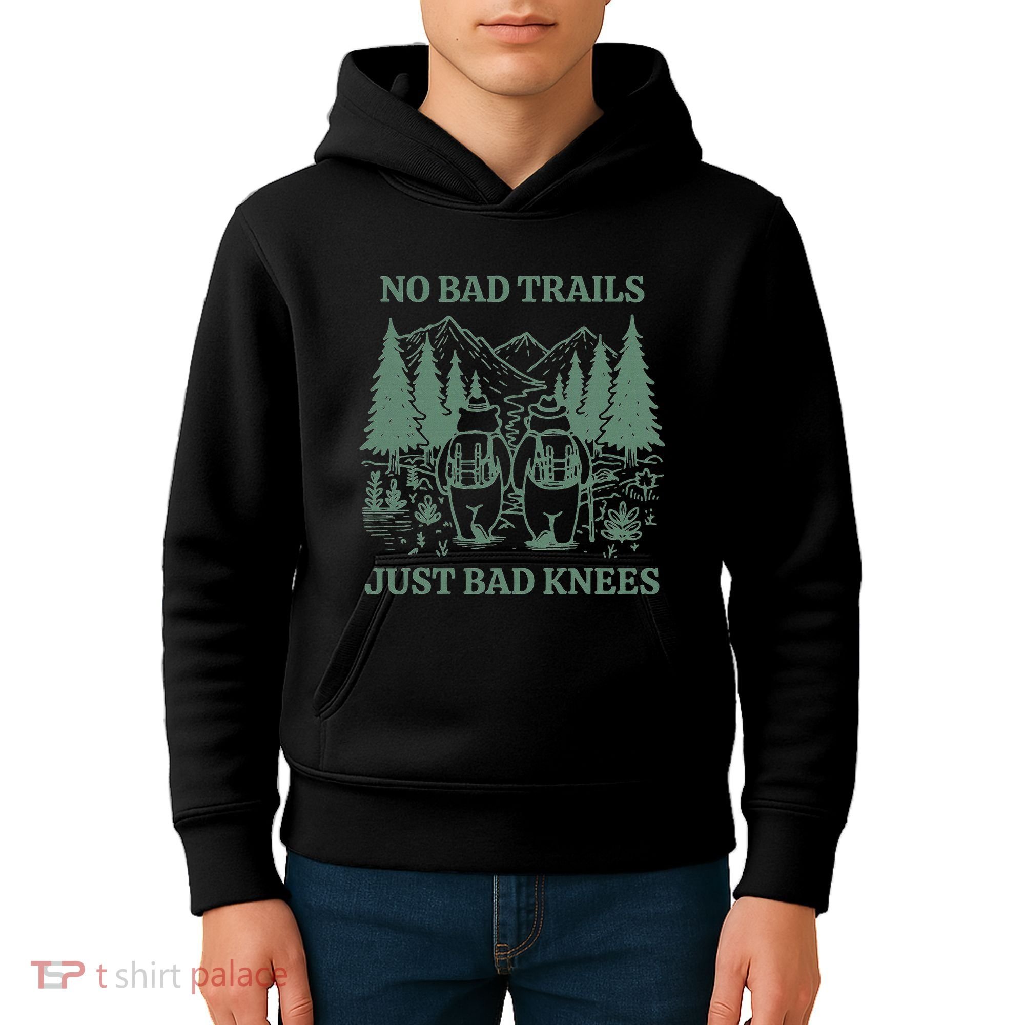 No Bad Trails Just Bad Knees Retro Hiking Bears Funny Gift Kids Hoodie