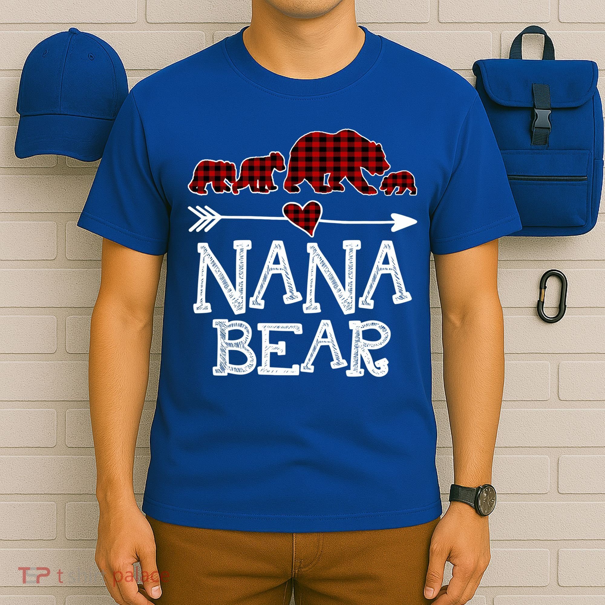Nana Bear Three Cubs Red Plaid Mama Christmas Pajama Gift T-Shirt