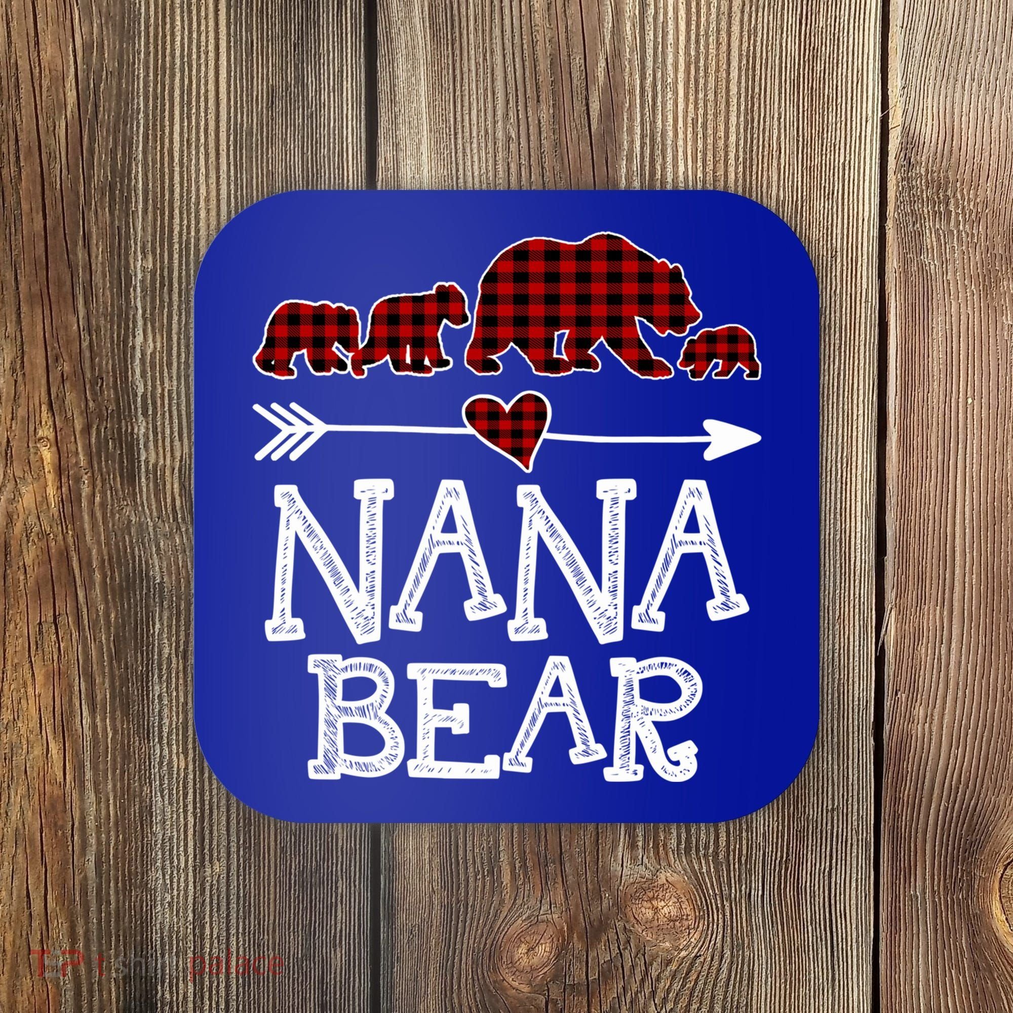 Nana Bear Three Cubs Red Plaid Mama Christmas Pajama Gift Coaster