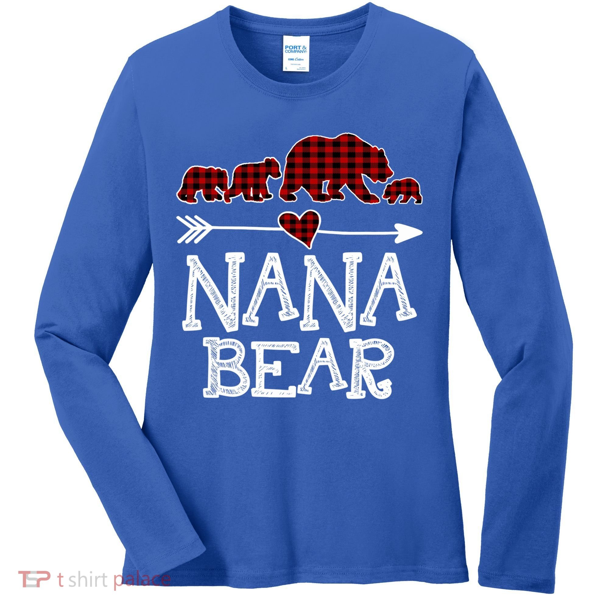 Nana Bear Three Cubs Red Plaid Mama Christmas Pajama Gift Women's Long Sleeve Shirt