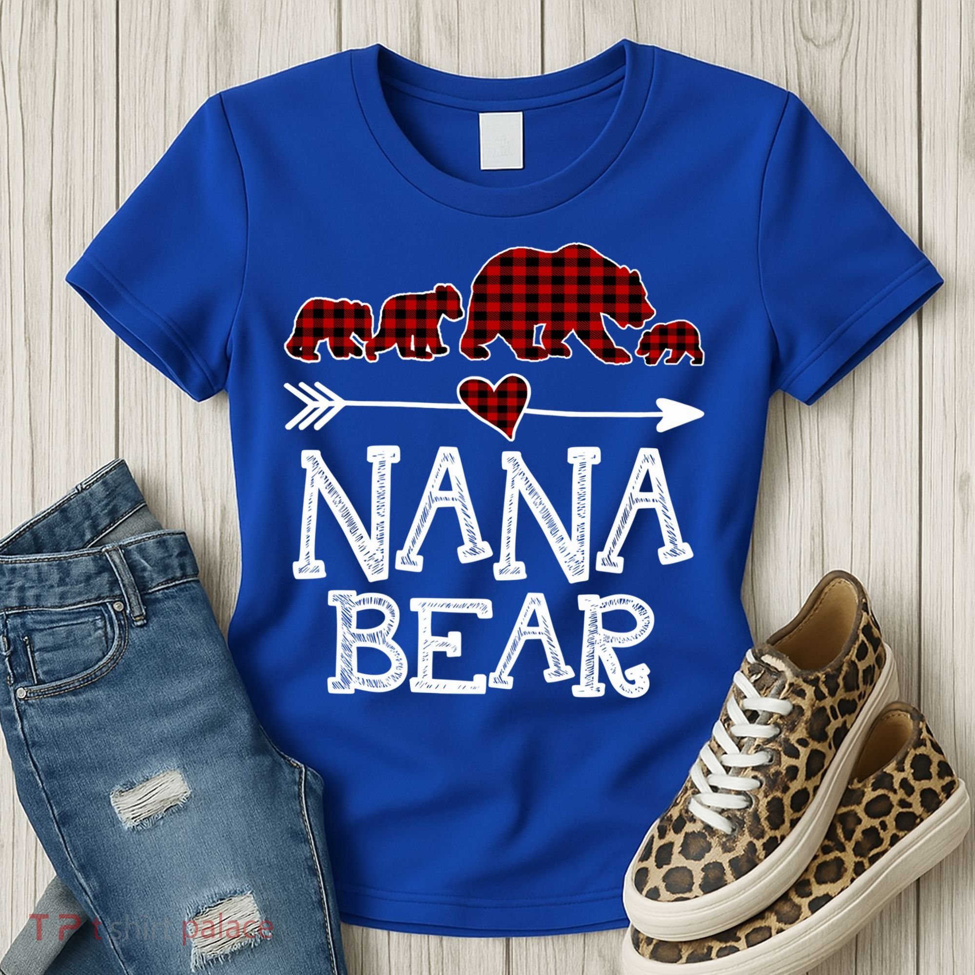 Nana Bear Three Cubs Red Plaid Mama Christmas Pajama Gift Women's T-Shirt
