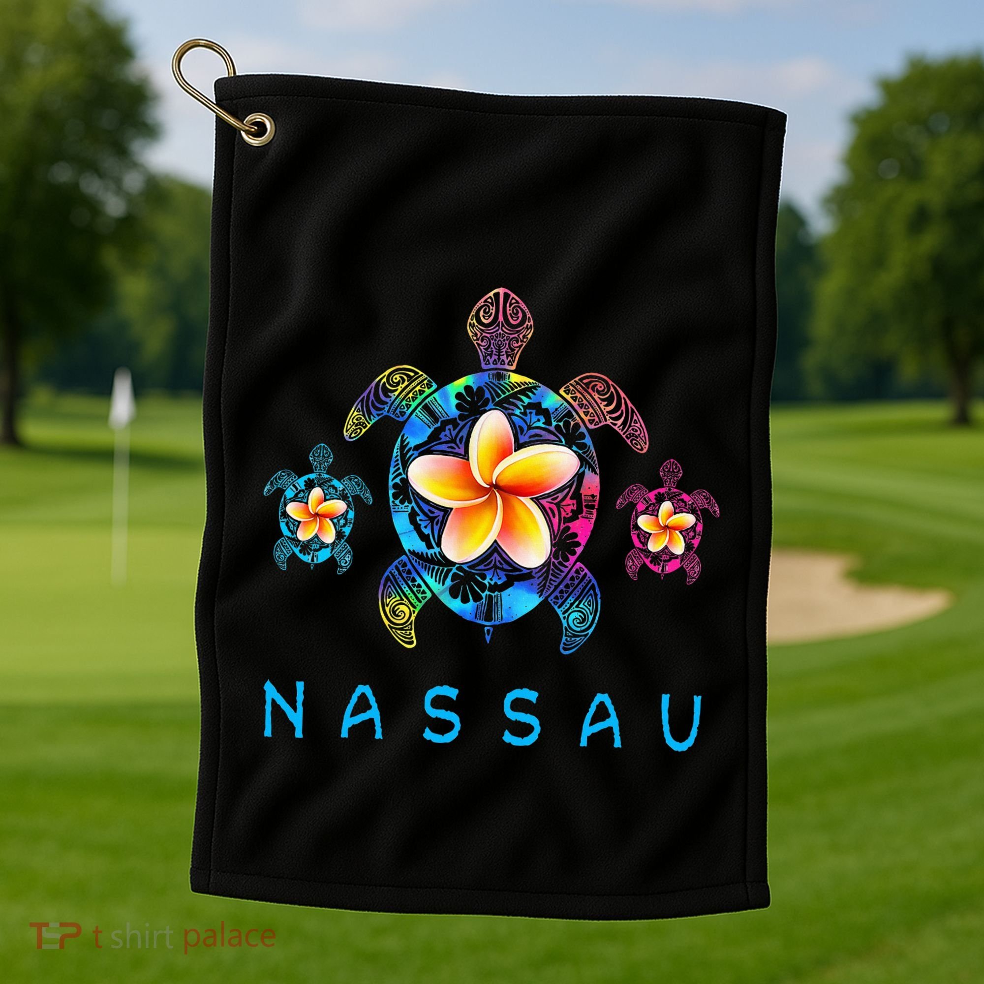 Nassau Bahamas Tribal Tie Dye Sea Turtle Golf Towel