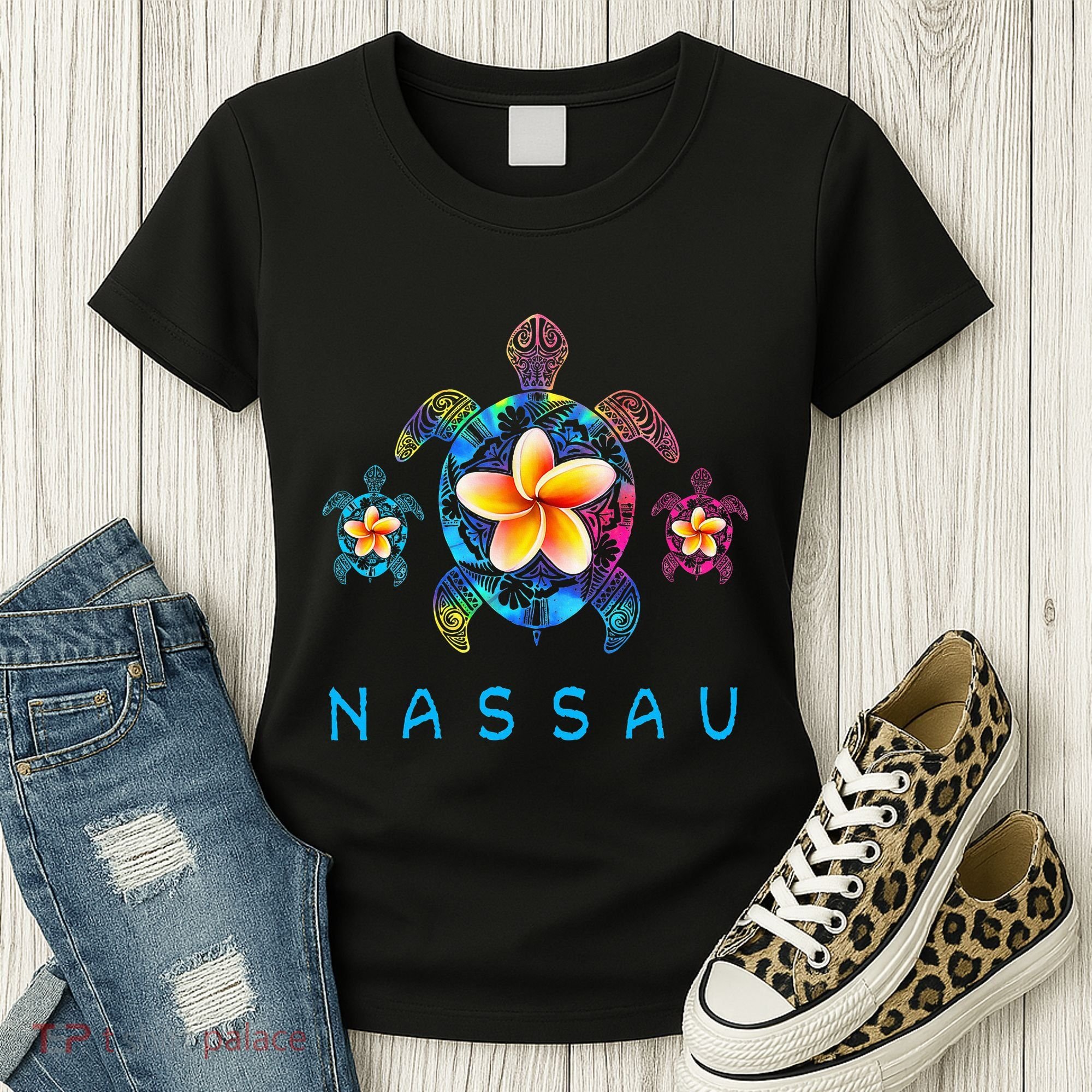 Nassau Bahamas Tribal Tie Dye Sea Turtle Women's T-Shirt