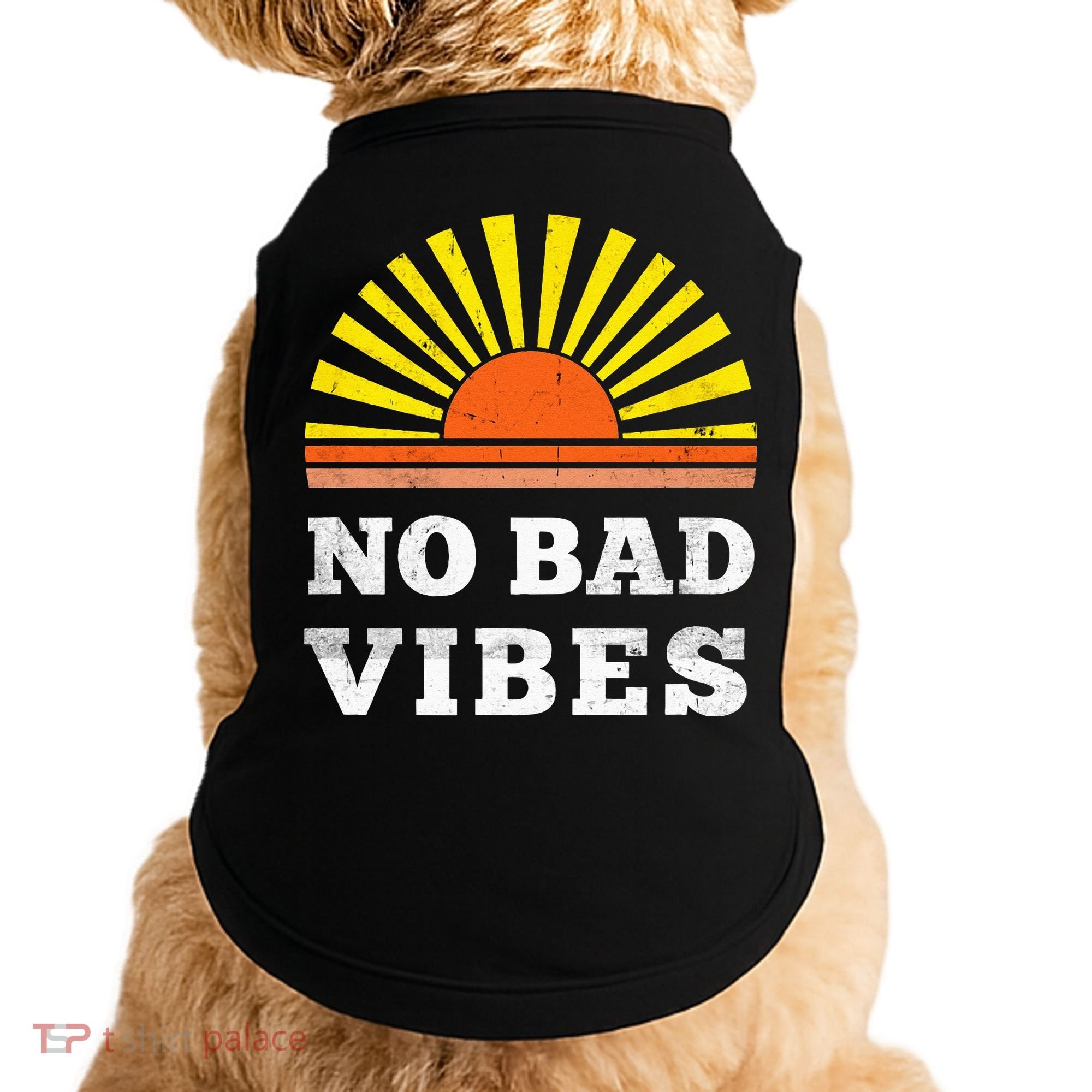 No Bad Vibes Retro Summer Sunset Think Positive Wellbeing Doggie Tank