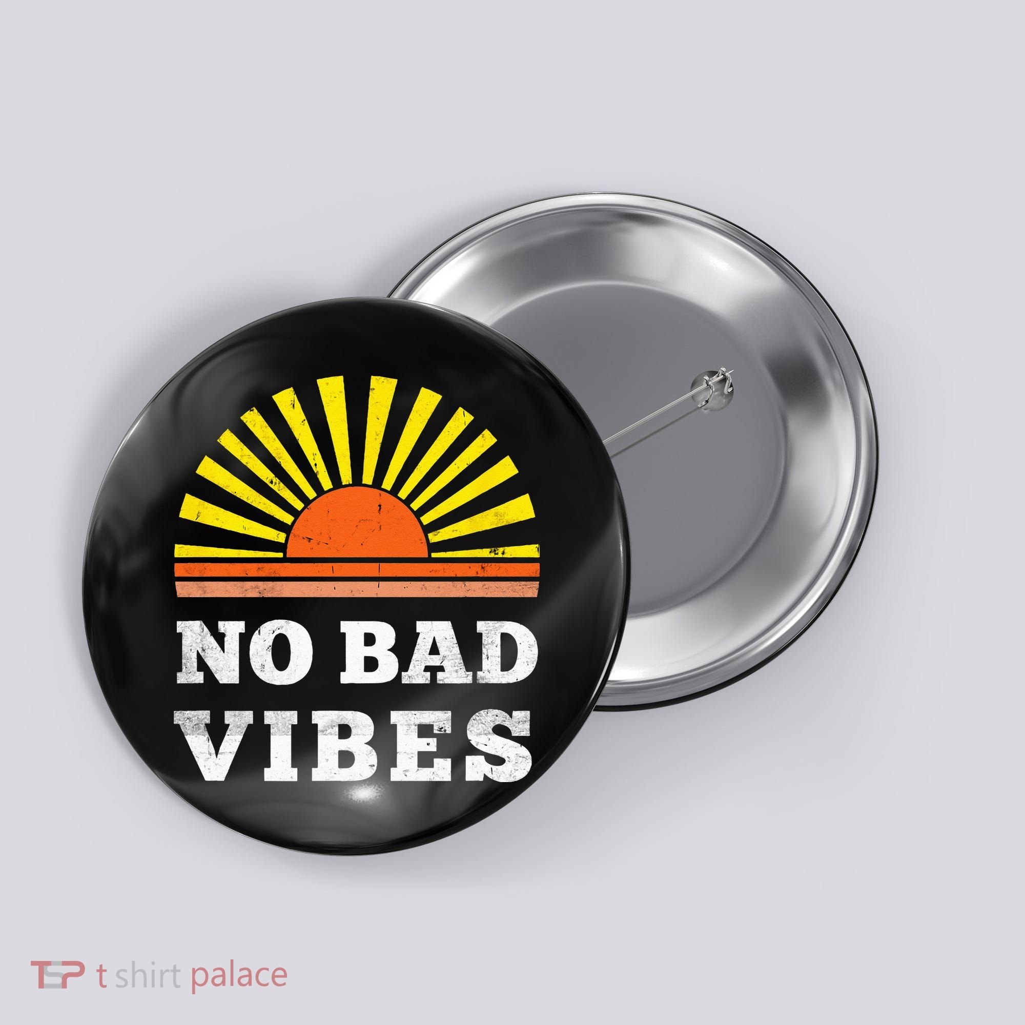 No Bad Vibes Retro Summer Sunset Think Positive Wellbeing Button