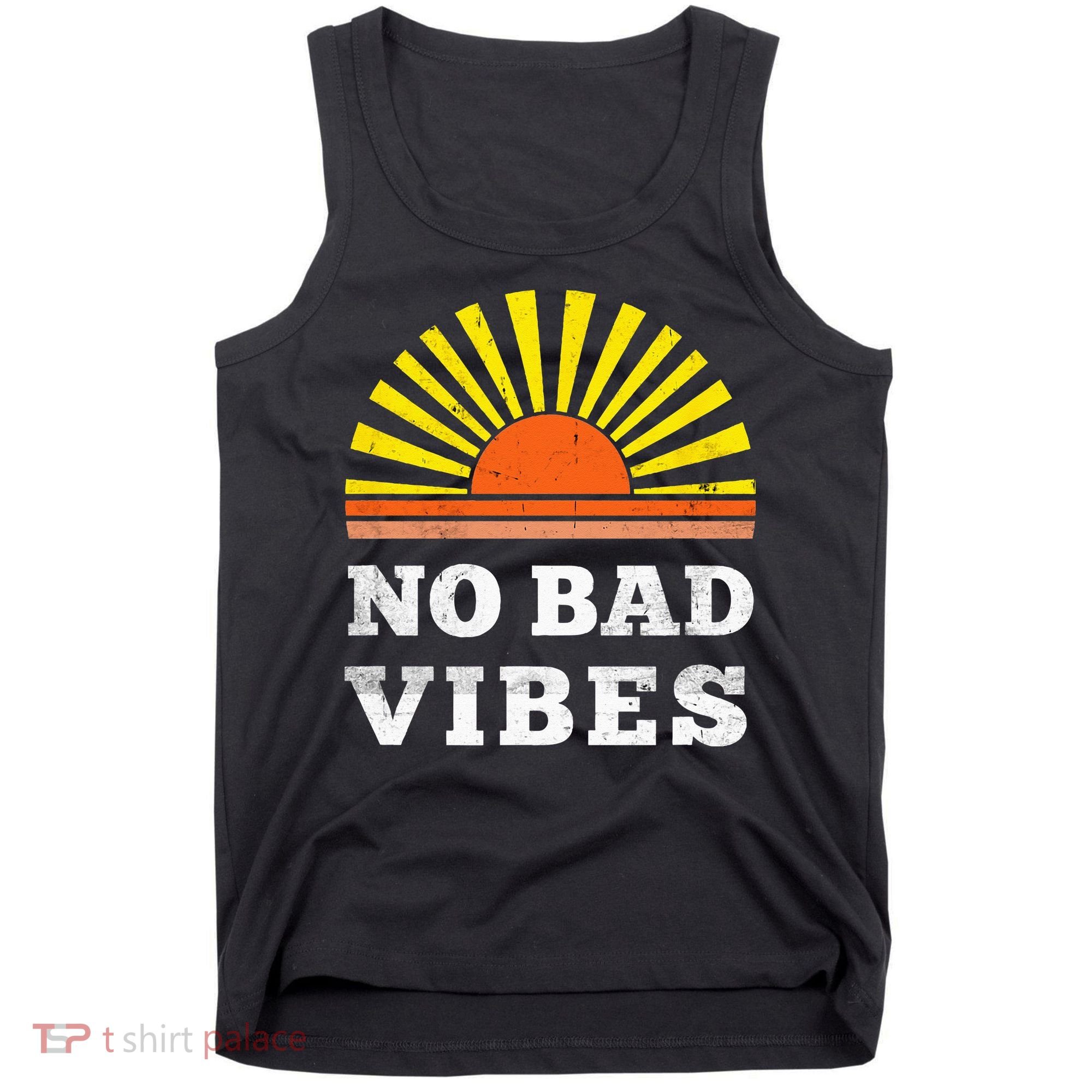 No Bad Vibes Retro Summer Sunset Think Positive Wellbeing Tank Top