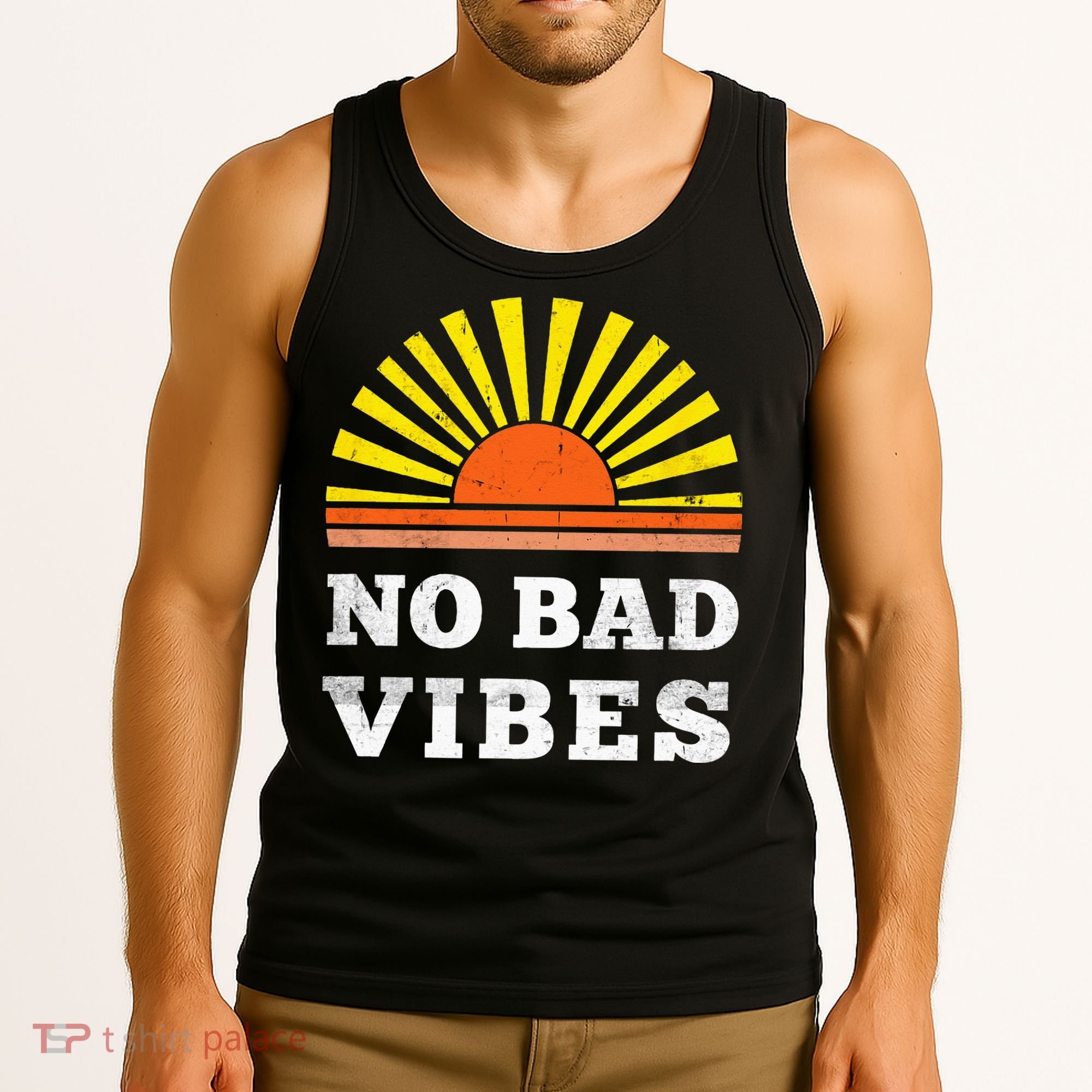 No Bad Vibes Retro Summer Sunset Think Positive Wellbeing Tank Top