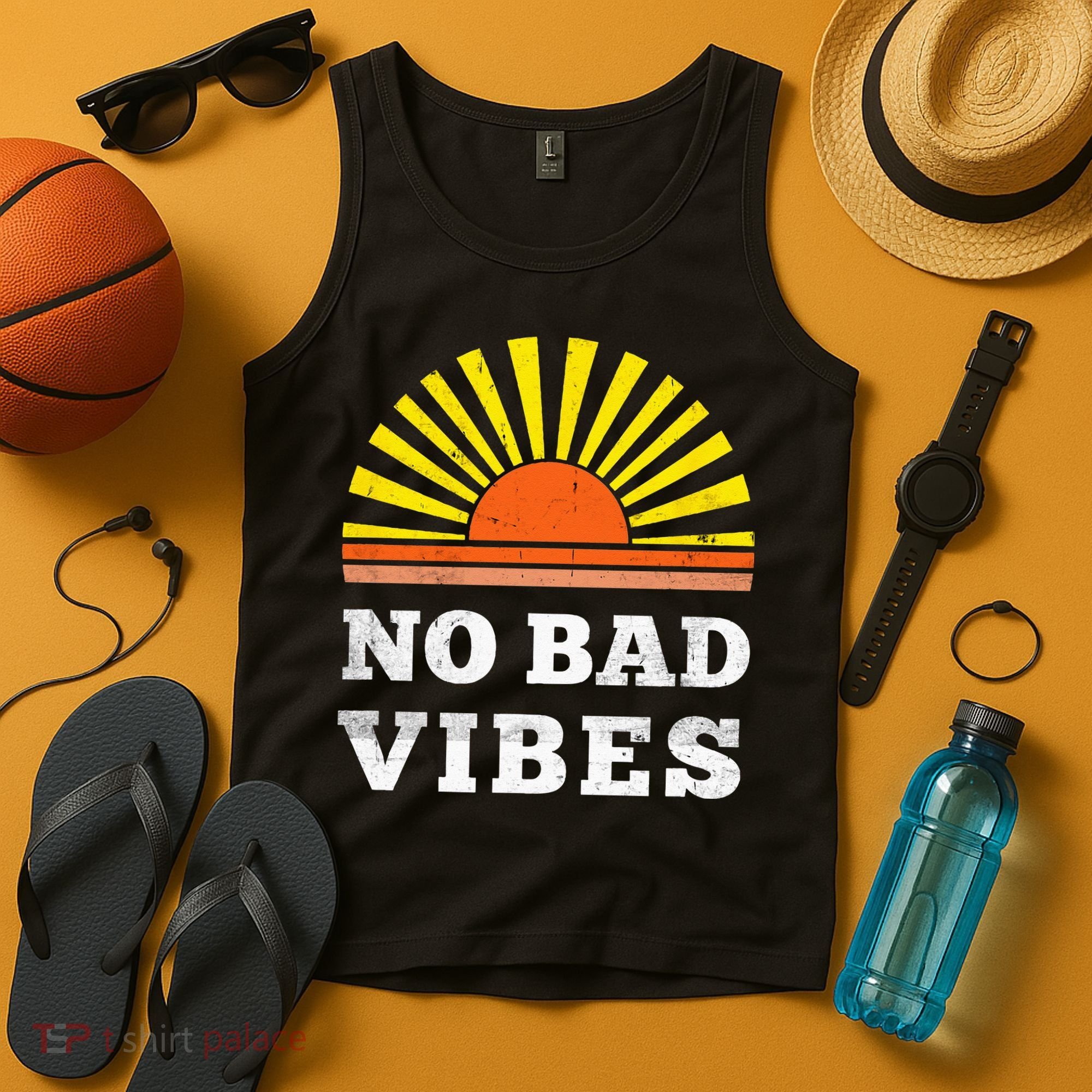 No Bad Vibes Retro Summer Sunset Think Positive Wellbeing Tank Top
