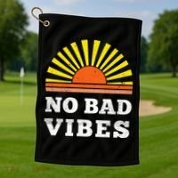 No Bad Vibes Retro Summer Sunset Think Positive Wellbeing Golf Towel thumb 1