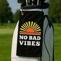 No Bad Vibes Retro Summer Sunset Think Positive Wellbeing Golf Towel thumb 2