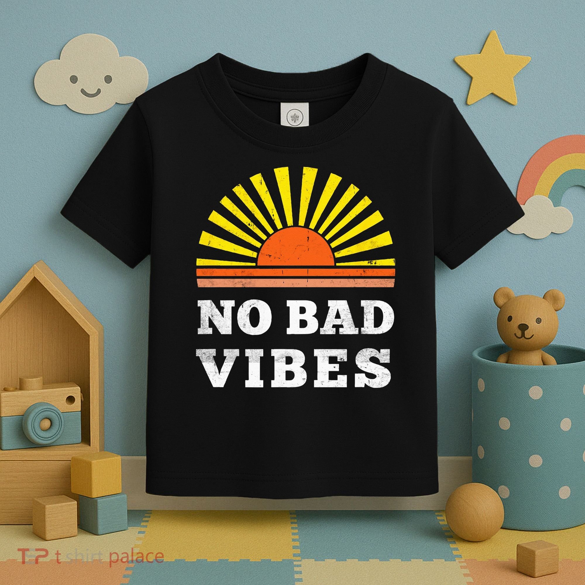 No Bad Vibes Retro Summer Sunset Think Positive Wellbeing Toddler T-Shirt