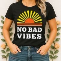 No Bad Vibes Retro Summer Sunset Think Positive Wellbeing Women's T-Shirt thumb 2