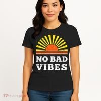 No Bad Vibes Retro Summer Sunset Think Positive Wellbeing Women's T-Shirt thumb 4