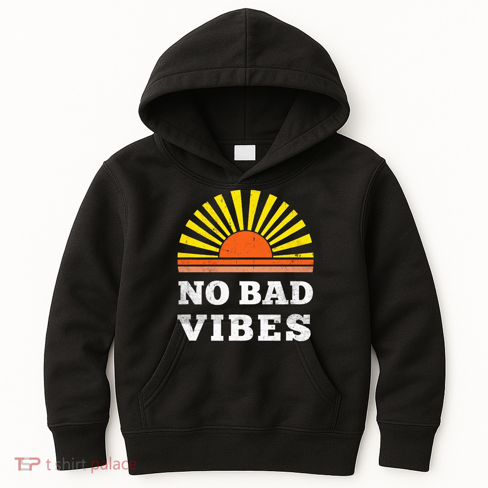 No Bad Vibes Retro Summer Sunset Think Positive Wellbeing Kids Hoodie