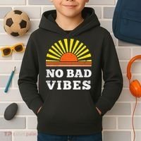No Bad Vibes Retro Summer Sunset Think Positive Wellbeing Kids Hoodie thumb 2