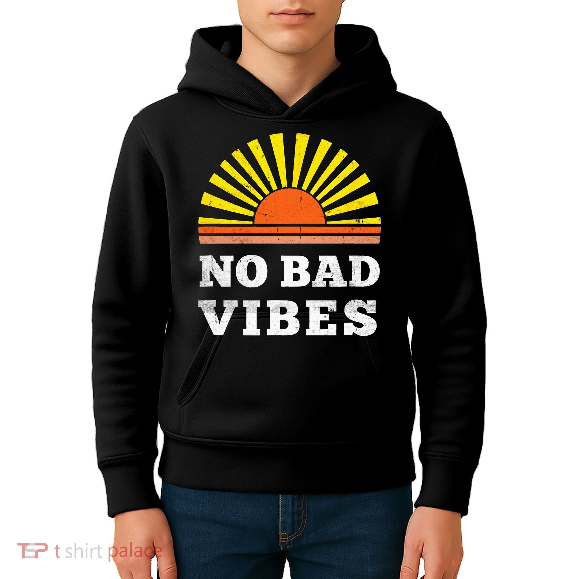 No Bad Vibes Retro Summer Sunset Think Positive Wellbeing Kids Hoodie