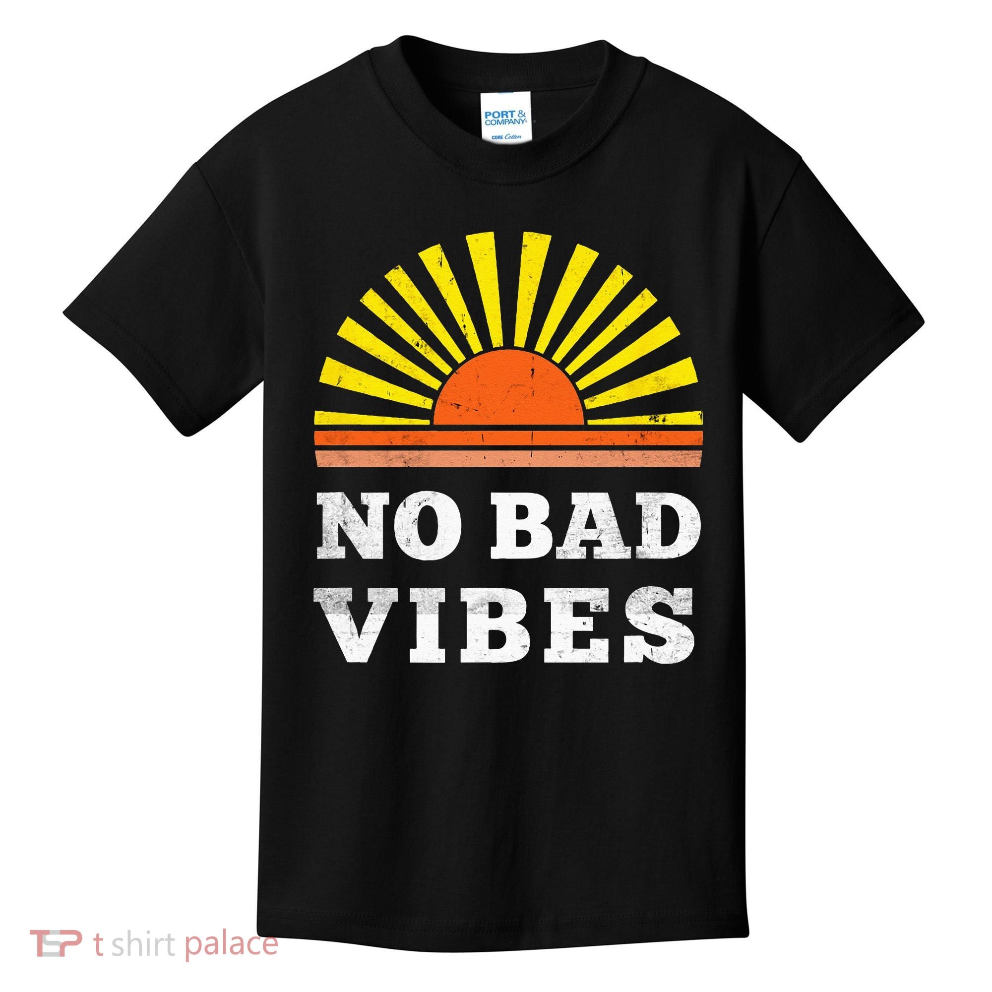 No Bad Vibes Retro Summer Sunset Think Positive Wellbeing Kids T-Shirt