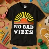 No Bad Vibes Retro Summer Sunset Think Positive Wellbeing Kids T-Shirt thumb 3