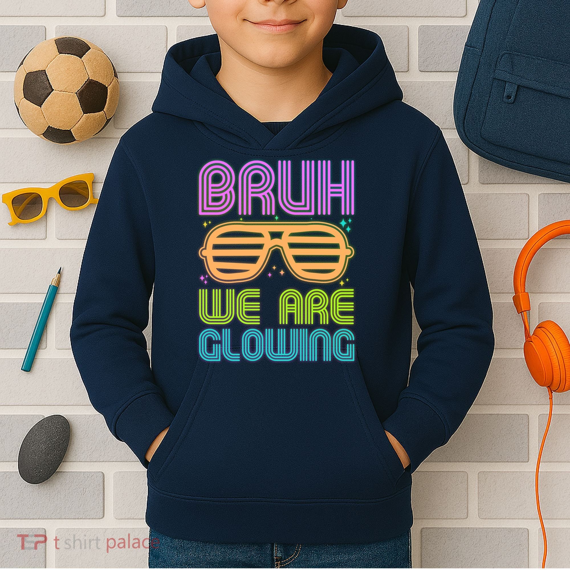 Neon Bruh We Are Glowing Kids Hoodie