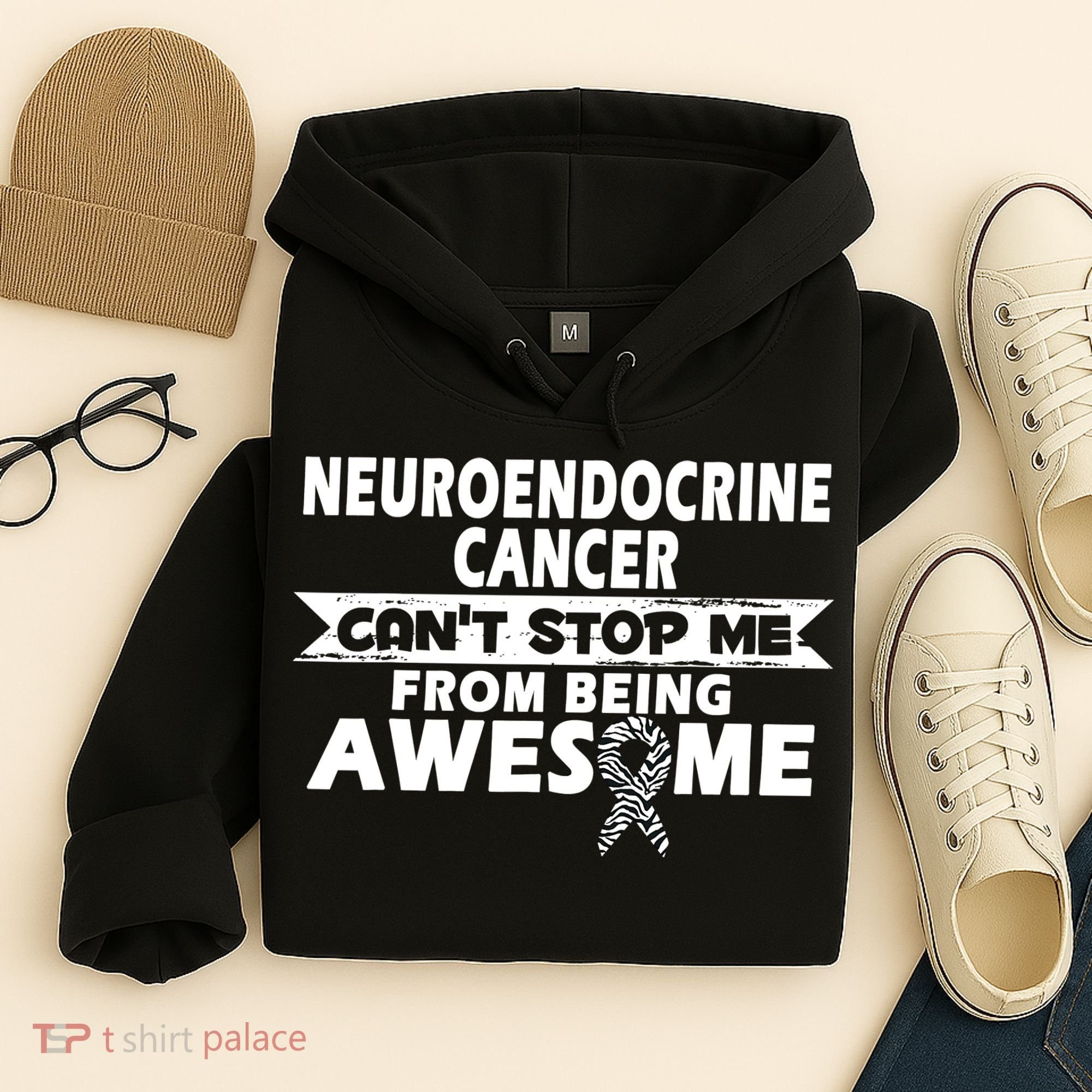 Neuroendocrine Cancer Awareness With Zebra Ribbon Hoodie