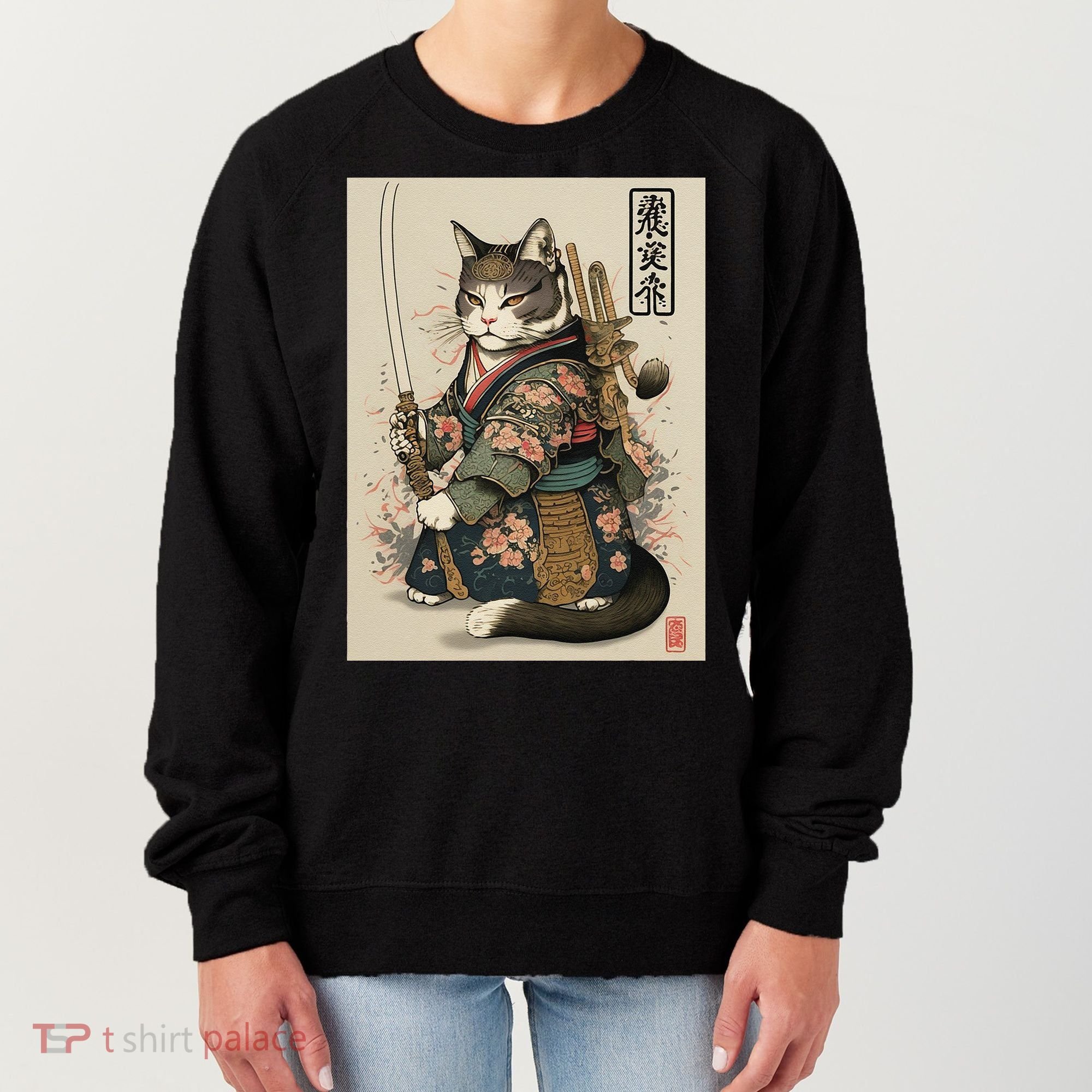 Ninja Cat Anime Style Samurai Cat Women's Sweatshirt