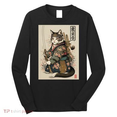 Ninja Cat Anime Style Samurai Cat Long Sleeve Shirt
