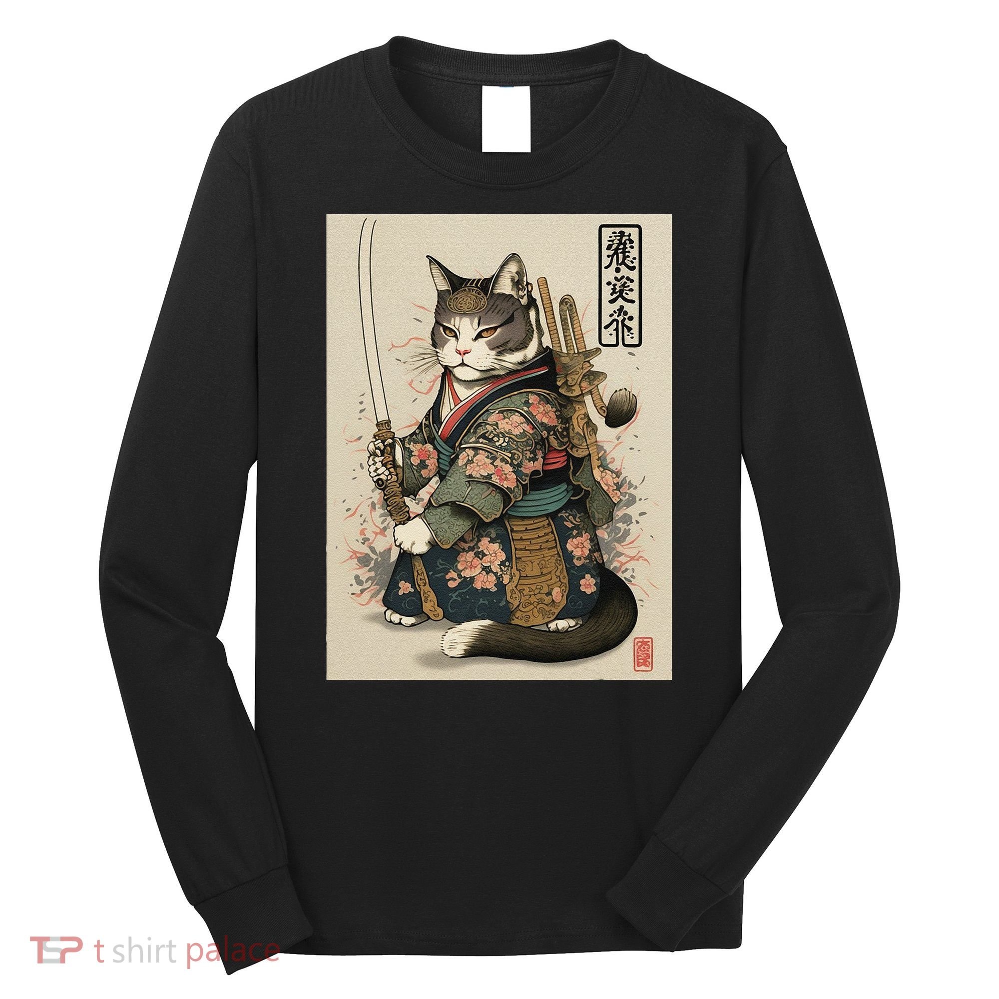 Ninja Cat Anime Style Samurai Cat Long Sleeve Shirt