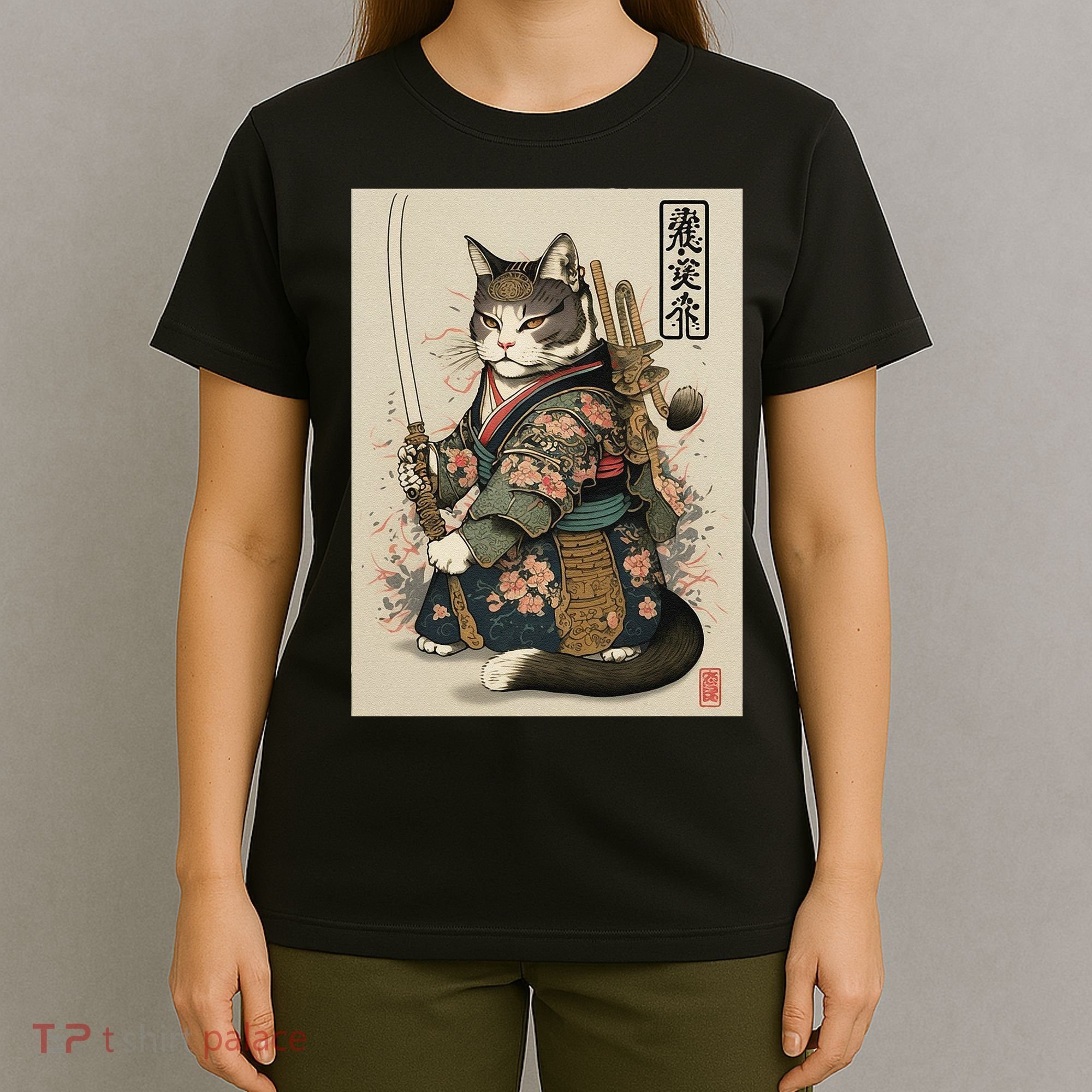 Ninja Cat Anime Style Samurai Cat T-Shirt