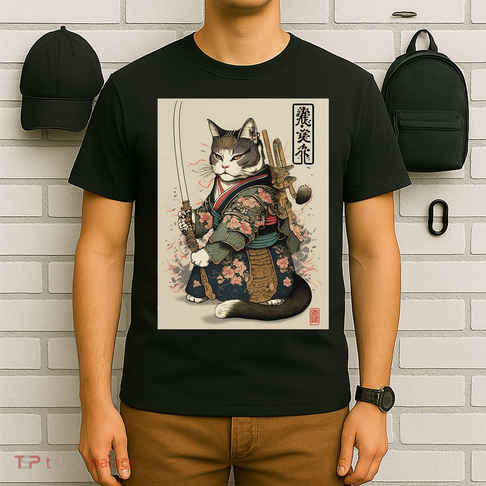 Ninja Cat Anime Style Samurai Cat T-Shirt