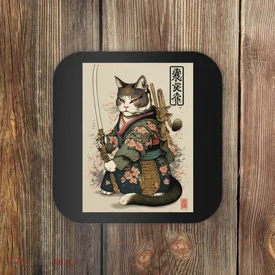 Ninja Cat Anime Style Samurai Cat Coaster