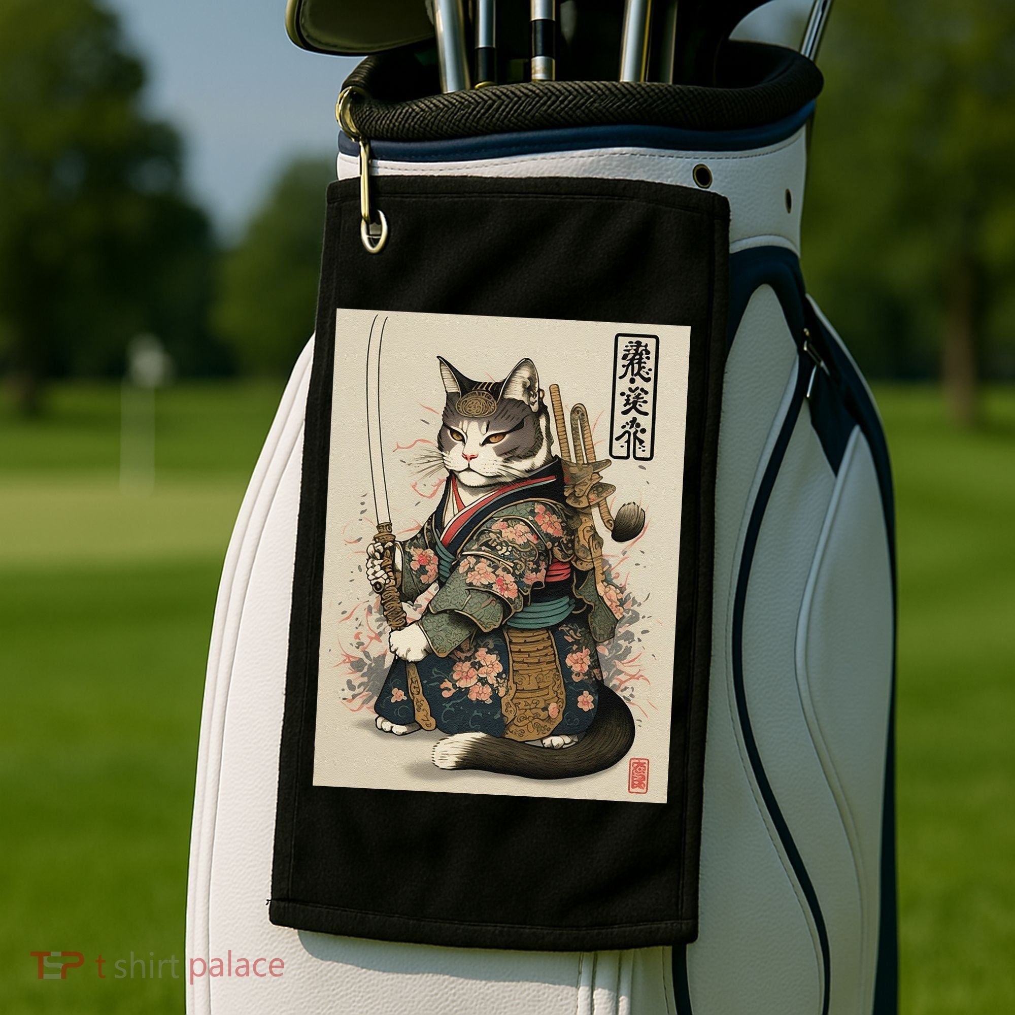 Ninja Cat Anime Style Samurai Cat Golf Towel