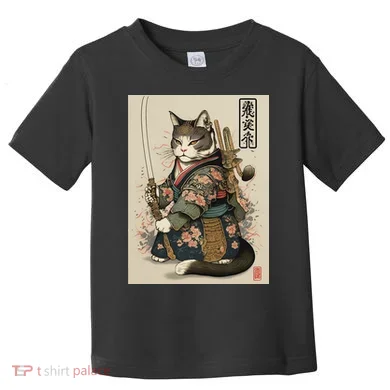 Ninja Cat Anime Style Samurai Cat Toddler T-Shirt