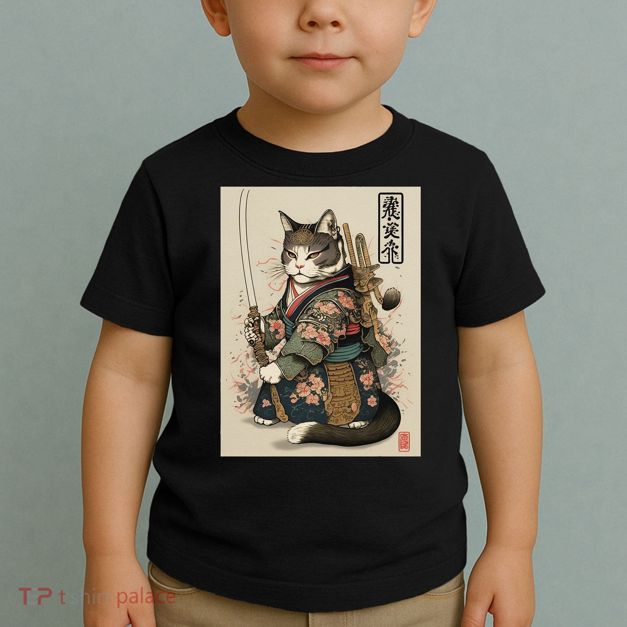 Ninja Cat Anime Style Samurai Cat Toddler T-Shirt
