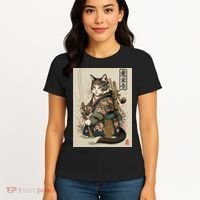 Ninja Cat Anime Style Samurai Cat Women's T-Shirt thumb 4