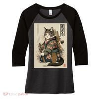 Ninja Cat Anime Style Samurai Cat Women's Tri-Blend 3/4-Sleeve Raglan Shirt thumb 0