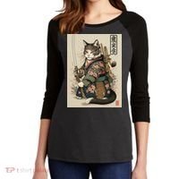 Ninja Cat Anime Style Samurai Cat Women's Tri-Blend 3/4-Sleeve Raglan Shirt thumb 2
