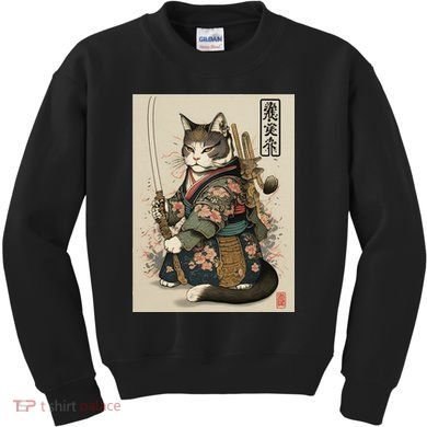 Ninja Cat Anime Style Samurai Cat Kids Sweatshirt