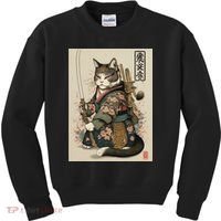 Ninja Cat Anime Style Samurai Cat Kids Sweatshirt thumb 0