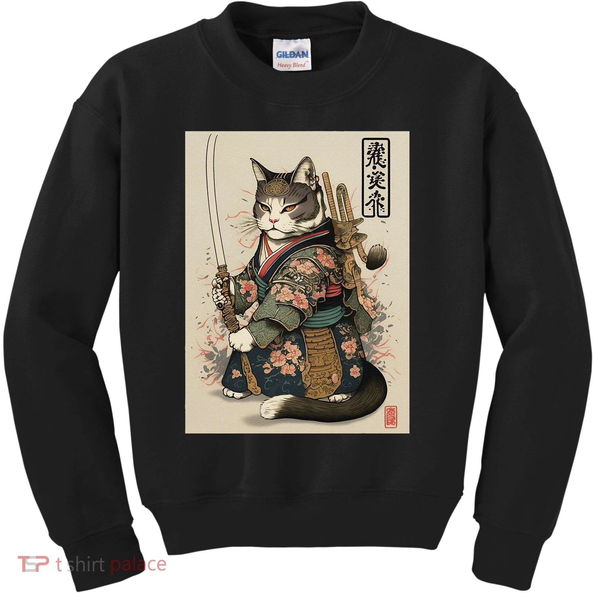 Ninja Cat Anime Style Samurai Cat Kids Sweatshirt