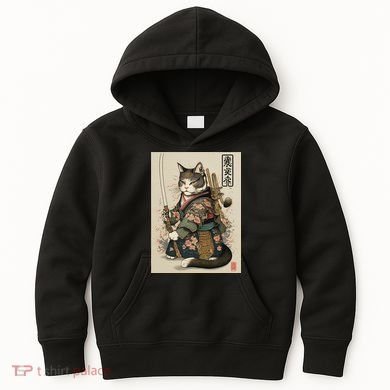 Ninja Cat Anime Style Samurai Cat Kids Hoodie