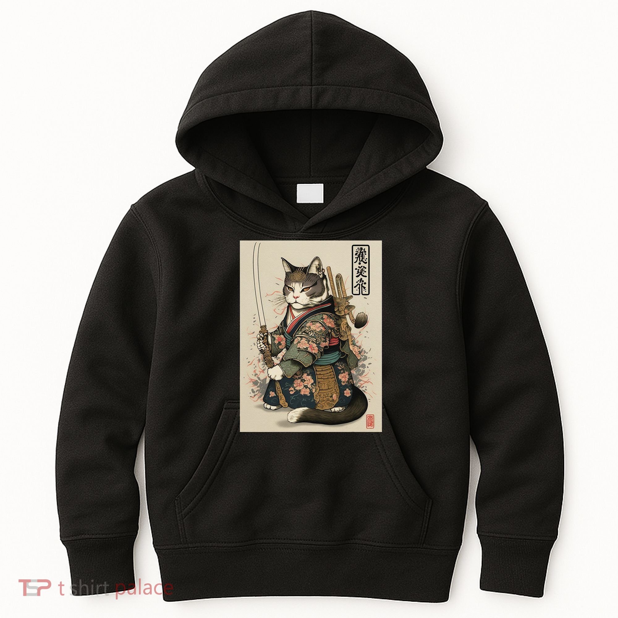 Ninja Cat Anime Style Samurai Cat Kids Hoodie