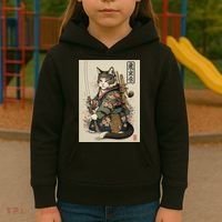 Ninja Cat Anime Style Samurai Cat Kids Hoodie thumb 3