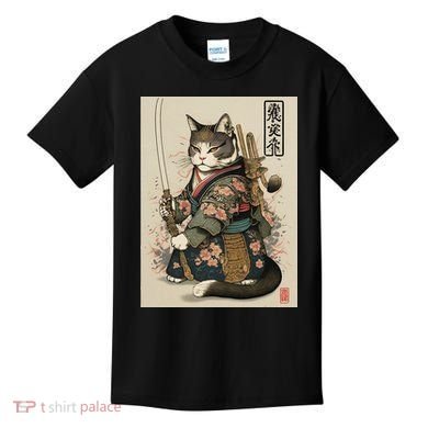 Ninja Cat Anime Style Samurai Cat Kids T-Shirt