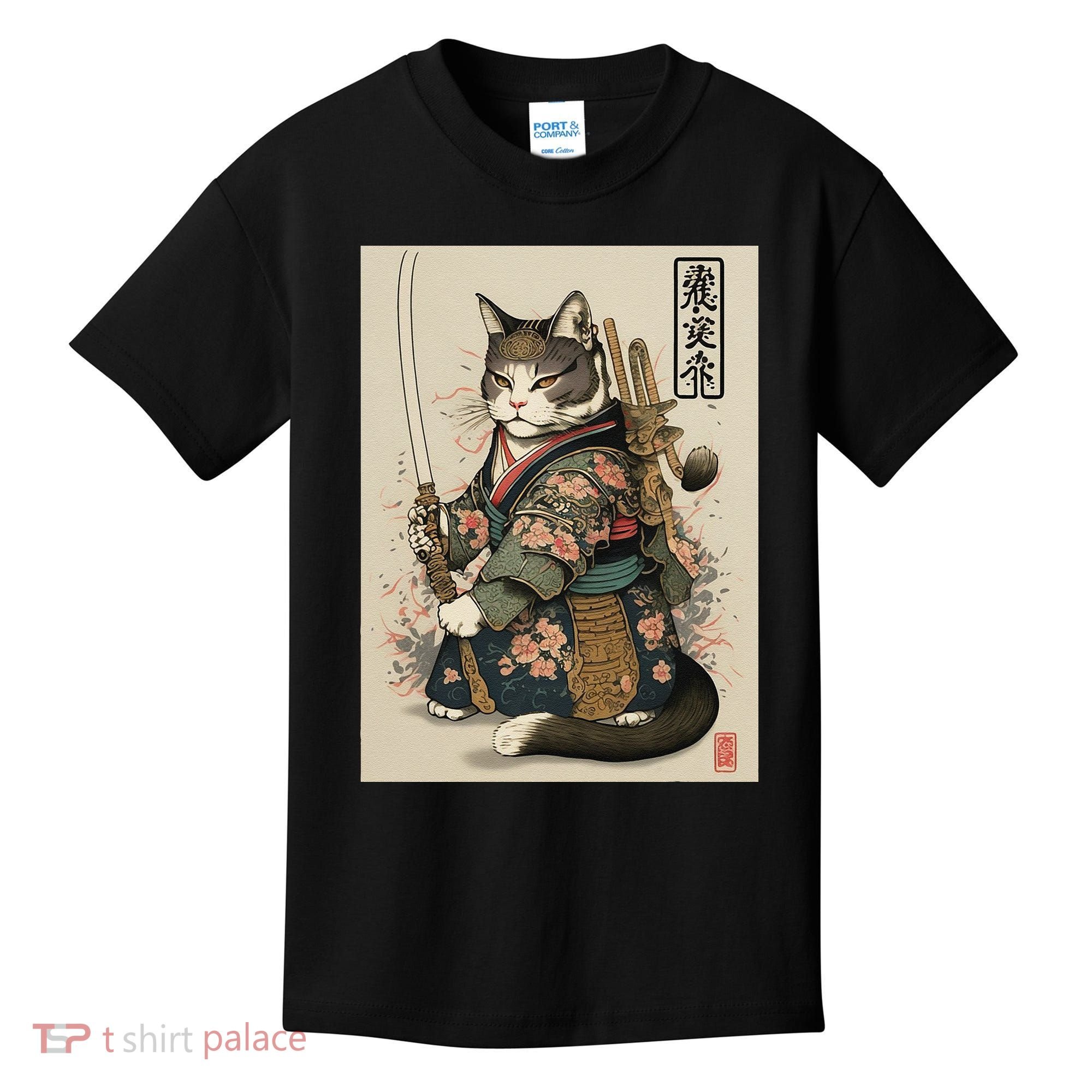 Ninja Cat Anime Style Samurai Cat Kids T-Shirt