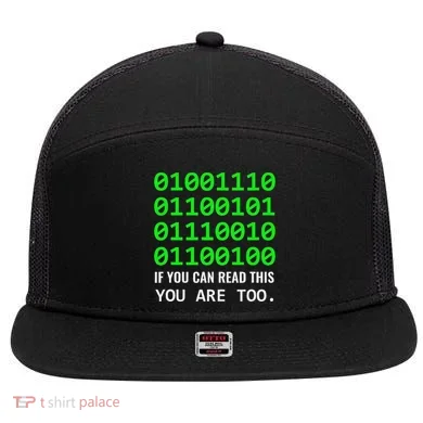 Nerd Computer Binary Code For Developer Geeks & Admins 7 Panel Mesh Trucker Snapback Hat