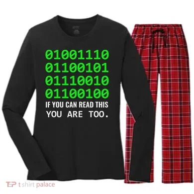Nerd Computer Binary Code For Developer Geeks & Admins Women's Long Sleeve Flannel Pajama Set