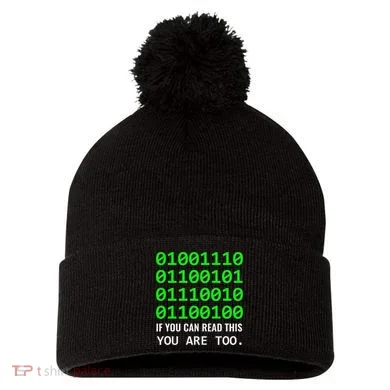 Nerd Computer Binary Code For Developer Geeks & Admins Pom Pom 12in Knit Beanie