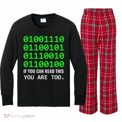 Nerd Computer Binary Code For Developer Geeks & Admins Kids Long Sleeve Plaid Pajama Set