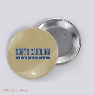 North Carolina Baseball Blue Vintage Text Button